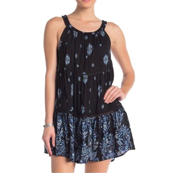Free People Intimately Boho Navy Blue Talk To Me Trapeze Fairy Mini Dress XS - Picture 1 of 12
